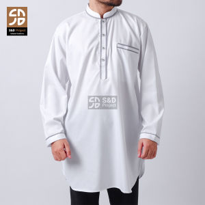 S&D PROJECT Baju Koko Muslim Kurta Safa Bahan Toyobo Warna Putih M-XL Untuk Pria Dewasa Lengan Panjang