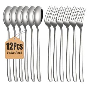 12pcs Spoon and Fork Set Silver Gold Stainless Steel Dinnerware Korean Spoon Food-Grade Spoon Fork Set