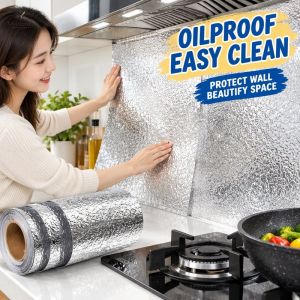 Cuttable Self Adhesive Kitchen Oil Proof Wall Sticker Aluminum Foil Heat Resistant Backsplash Easy Clean