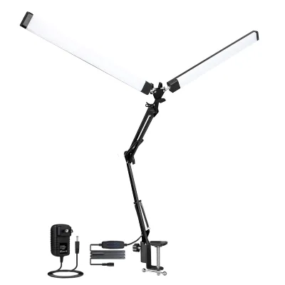 LED 360° Folding Metal Desk Lamp Clip On Light Clamp Long Arm Dimming Table Lamp Adjustable with 10-Step Dimming 3 Color