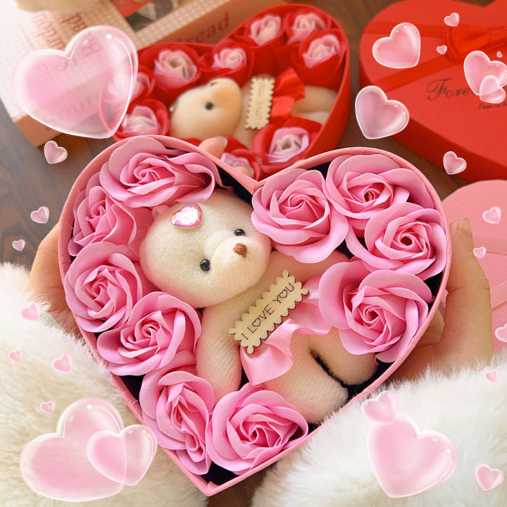 Pink Valentines Flower Bear Valentine Teddy Bear Rose Flower
