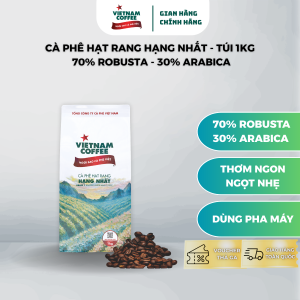VIETNAM COFFEE Cà phê hạt rang hạng nhất 70% Robusta - 30% Arabica gói 1kg
