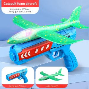 LED Light Airplane Launcher Flying Gun Toy & Throwing Foam Glider Plane for Kids Outdoor Games Birthday Gifts