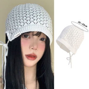 WH Bohemian Crochet Hollow Knitted Hat - Hollow Flower Lace Woven Cap - Women Hollowed Out Beanie Cap - Breathable Comfortable - Y2K Pastoral Style Retro Sweet Elegant