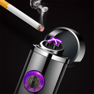 Portable Cylindrical Unusual Double Arc Lighter USB Rechargeable Lighter Creative Personality Mini Windproof Metal Cigarett