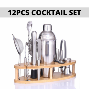 5/8/12 Pcs Cocktail Shaker Kit Set Bartender Tool with 750ml bottle muddler strainer jigger wooden stand