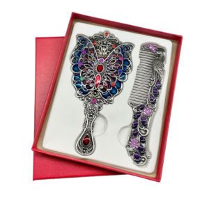 NBANLIKE Hand-held Pea Makeup Mirror Comb Set Portable Vintage Vanity Mirror Elegant with Comb Princess Make Up Mirror Women