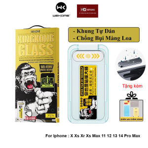 Kính Cường lực KingKong tự dán kèm Khung Nano siêu mượt chống bụi màng loa hãng WK Wekome Iphone 11 12 13 14 Pro Max