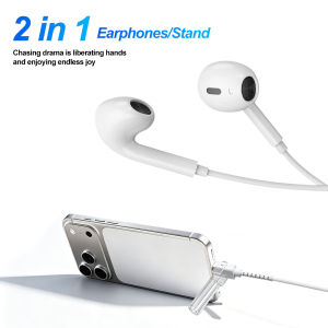 KEBIDUMEI 2 in 1 Earphones with Stand New design Semi-in-Ear Wired Headset with Mic & Remote Control 14mm Dynamic Driver for Clear Sound Compatible with iPhone/Android/Laptop/Tablet
