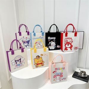 Sanrio Hello Kitty Cartoon Felt Bag My Melody Kuromi Cinnamoroll Womens Shoulder Bag Casual Large Capacity Shopping Handbag Girl Gift