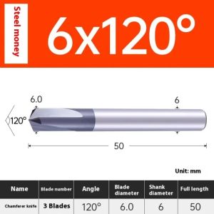 Chamfering Cutter for Steel with Edge and Corner Chamfering Tungsten Steel Alloy Chamfering 60° 90° 120° Chamfering Milling Cutter for Steel End Mill Carbide HRC55 °