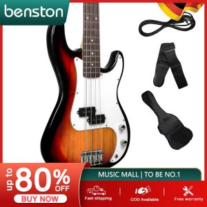 MINSINE Electric Bass Guitar 4-String for Beginner Right Hand with Shoulder Strap Power Line and Bag