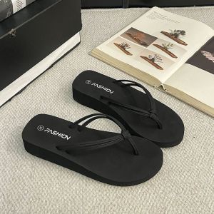 [Free Shipping] Womens street style girly wedge heel thick-soled versatile platform flip-flops with medium-high heel