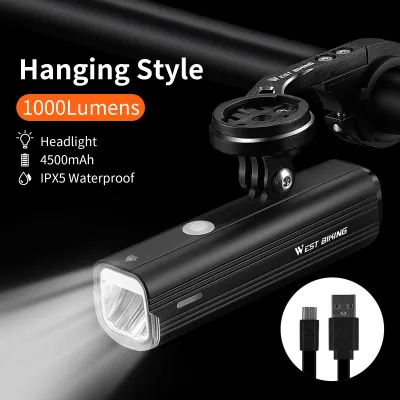 WEST BIKING 1300 Lumens Bicycle Front Light Waterproof Cycling Light USB Rechargeable Side Warning Flashlight 5 Modes Bike Light