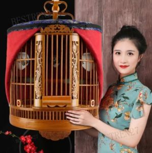 Bird Cage Bamboo Big Size With Accessories Large sangkar burung Full Set Round Yilong Old Made Starling Brother Parrot Thrush Bird cage