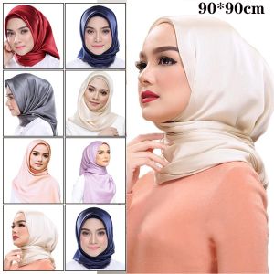 Aibins 90cm Muslim Plain Square Shawl 35.4inch tudung bawal Pearl Chiffon Hijab for Women WJ1110