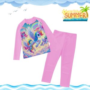 TREND COLLECTION Baju Renang Anak Perempuan Lengan Panjang Karakter Kombi Pink Muda usia 2-9 tahun