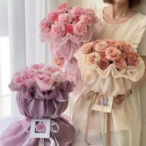 Q-1151 STORE Silk Tulle Flower Wrapping Paper Elastic Trim 50×45 cm Packaging Film Princess Dress Style Pearl Silk Bouquet Wrapping Paper for Bouquet Packaging