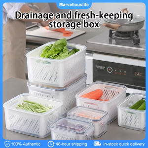 Refrigerator Storage Box with Drain Basket Food Sealed Fresh-keeping Box Double-Layer Fruit Preservation Box