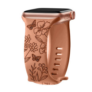 Floral Engraved Strap for Watch Ultra 2/Ultra 49mm 45mm 41mm 40mm 44mm 38mm Women lWatch Series 12 11 10 42mm 46mm Series 12 11 10 9 8 7 6 5 4 3 2 1 SE/SE2 Silicone Band