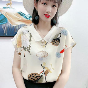 Summer Short Sleeve Oversized Blouse Shirt for Women Fashion Style Chiffon Loose Tops Shirt