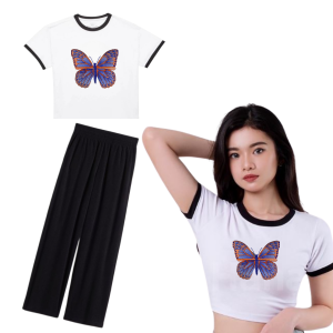 Baju Crop Untuk Anak Gadis Usia Belasan Tahun Dapat Baju Crop Ringer Tee Dan Celana Panjang Suncrepe Batik Butterfly