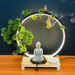 Thác Khói Trầm Hương Tiểu Cảnh Bộ Tam Phật Kết Hợp Đài Sen Tịnh An Decor.