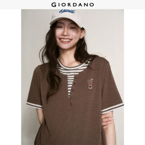 Giordano Women Tom & Jerry embroidery fake two-piece striped tee Free Shipping 18326815