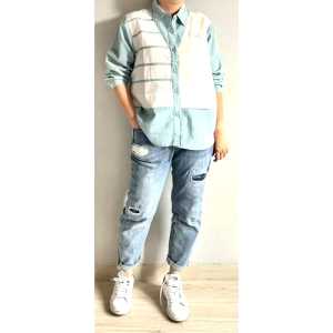 NANDO ATASAN KEMEJA WANITA KOREA STYLE CARDI SALUR BORDIR KUCING LUCU KATUN LINEN PREMIUM