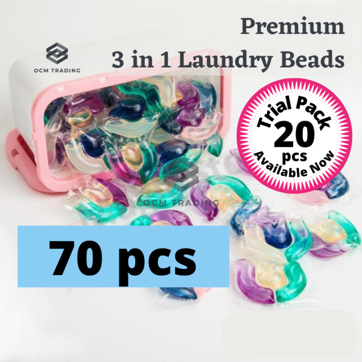 OCM 70 pcs Premium 3 In 1 Laundry Capsules Gels Pods Beads Detergent