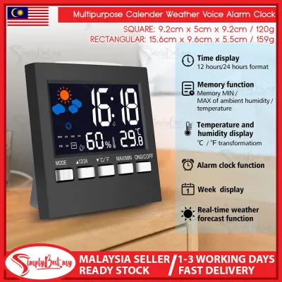 SIMPLYBEST Digital LCD Alarm Clock Temperature and Humidity Voice Control Lighting Humidity Meter Thermometer Hygrometer Weather Station