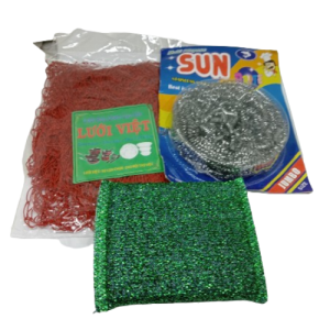 Dụng cụ rửa chén 3 món (lưới rửa chén+chùi xoong+miếng rửa chén)