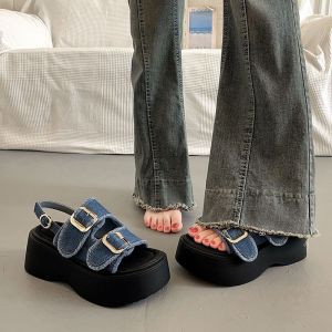 Super Hot and Beautiful Thick-soled Heightened Sandals Womens Summer Wear Fashionable High-end Sense of Going Out Wedge Slippers