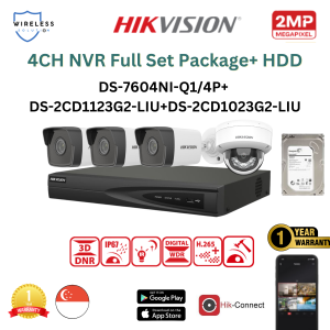 Hikvision 4-Channel 2MP Wireless CCTV Security System with HDD & H.265+ Compression IP67 & IK08 Weatherproof Cameras Easy Installation - Local SG Stock