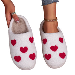 Heart Shape Plush Closed Toe Slippers Anti Slip Plush Slip-on House Shoes Cute Fluffy Preppy Slippers Household Supplies
