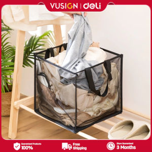 Deli Vusign Foldable Polypropylene Laundry Basket Transparent Rigid Mesh Durable Laundry Hamper with Handles