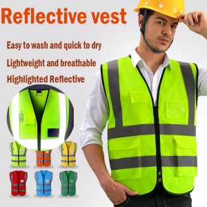Custom Safety Vest Logo Class 2 High Visibility Vest With 5 Pockets and Zipper Construction Traffic