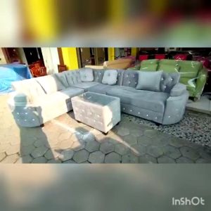 Sofa L Smock 2+2+1+Sudut+Meja Set Kain Bludru/trinityjayafurniture