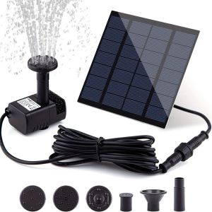 Solar Fountain Pump Kit 4 Nozzles with Separate Solar Panel Solar Water Pump 3m Long Cable For Bird Bath Outdoor Pond Patio Garden Fish Tank