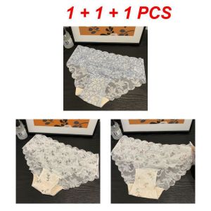 3ชิ้น กางเกงในผู้หญิง กางเกงในลูกไม้พิมพ์ดอกไม้ ดอกไม้ไม่มีรอยต่อกลางเอว ชุดชั้นใน กางเกงยั้งสบาย