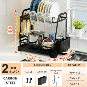 Lifinity🔥🔥【3 Seconds Install】2 Tiers Dish Drying Rack Kitchen Racks Organizer Dish Rack with Drainer