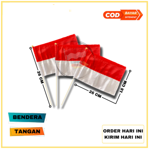 Bendera Tangan Kain Merah Putih Indonesia 1 Pcs Tangkai Tongkat Gagang