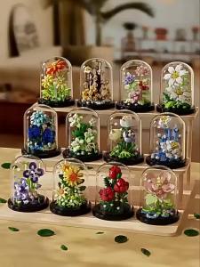 {SG Local} DIY Building Block Potted Flower Series with Transparent Dust Cover Gift For Birthday Festival & Childrens Day