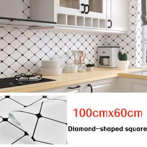 60x100CM kitchen Oil proof sticker White plaid marble wallpaper waterproof PVC tile sticker Home background wall Living room Self-adhesive wall sticker bathroom sticker decoration