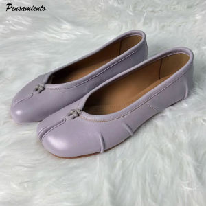 Split Toe Women Ballet Flats Fashion Tabi Shoes Casual Slip-on Loafers Ladies Pleated Leather Espadrilles Zapatillas Mujer2026