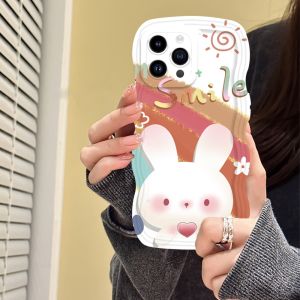 (Lokal Ready) Xinyu Casing hp iPhone 14 iPhone 14 Pro Max iPhone 11 iPhone13 Pro Max 11 Pro Max iPhone 12 XR XS MAX iPhone 6 6S 7 8 Plus SE 2020 Kartun Manis Senyum Kelinci Pinggir Gelombang Kasus Silikon Lembut Softcase