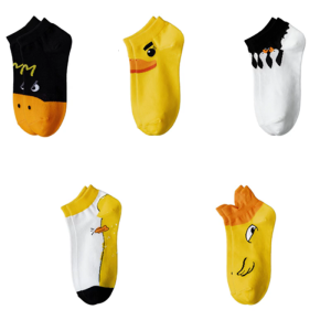 Cute Cartoon Duck Print Low Cut Socks for Women and Girls Shallow Mouth Cotton Short Ankle Socks Athletic Hosiery
