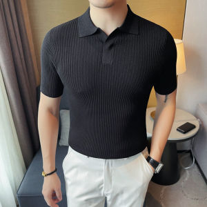 Mens Solid Stretch Polo Shirt - Ribbed Texture Elastic Comfort & Slim Fit for Casual/Semi-Formal Versatility M-4XL