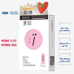 Bao cao su NOBLE số 1 mỏng 0.03 siêu mỏng nhiều gel hương dâu hộp 12 bcs