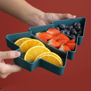 Christmas Divided Snack Tray Plastic Compartment Fruit Candy Nut Xmas Party Table Food Serving Plate